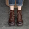 Johnature Genuine Leather Short Boots Thick Soled Platform Shoes Vintage Round Toe Boots