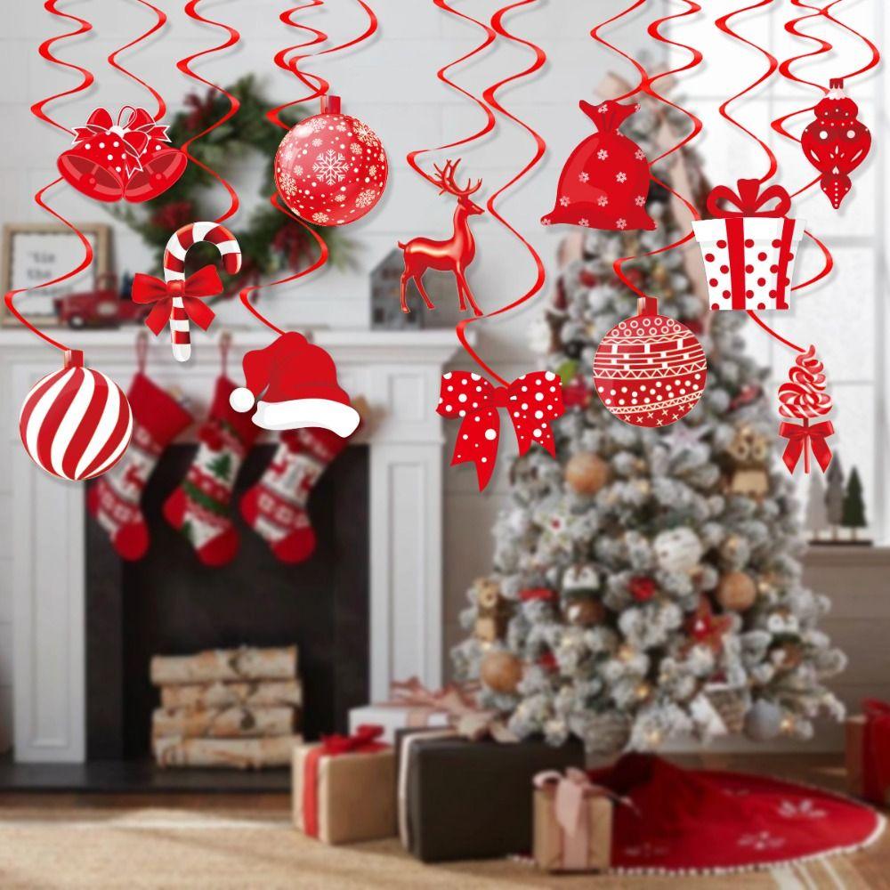 12pcs Candy Gift Box Bell Christmas Spiral Pendant Home Xmas Festival Decor