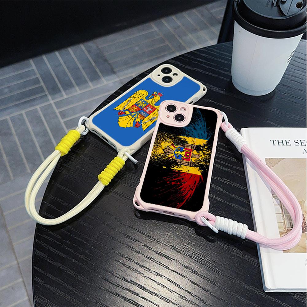 Мягкие чехлы для телефонов Ae94 с флагом Республики Молдова для iPhone 16 15 14 13 12 11 Pro Max 8 Plus XR XS с ремешком на запястье, защитным шнурком для углов, задней крышкой