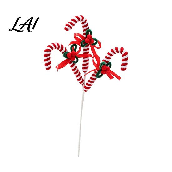 Xmas Vase Filler Christmas Candy Cane Pick Red White Green Plush Stem Decor Branch for Filler Wreath Tree Decoration Holiday Party Decorations