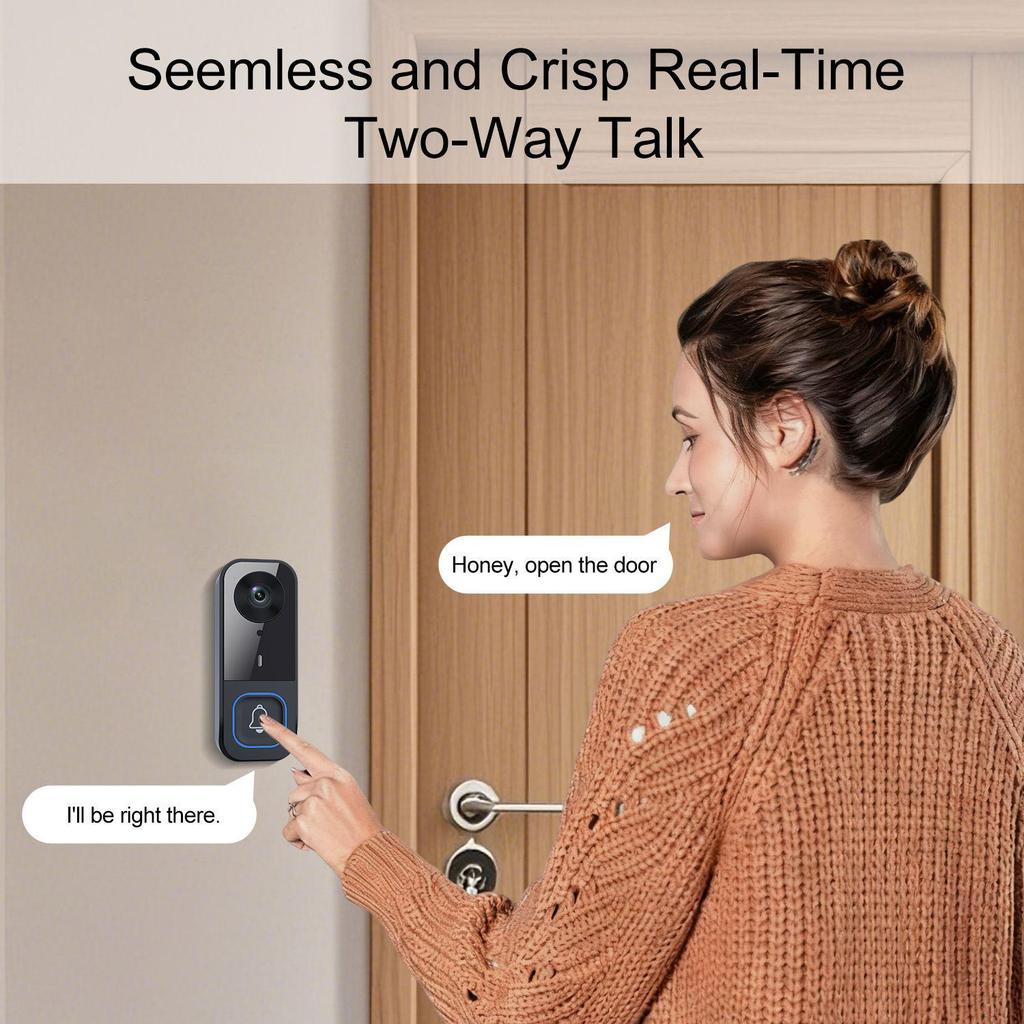 HD Smart Doorbell Camera with Screen & Humanoid Detection for Outdoor Intercom and Home Surveillance