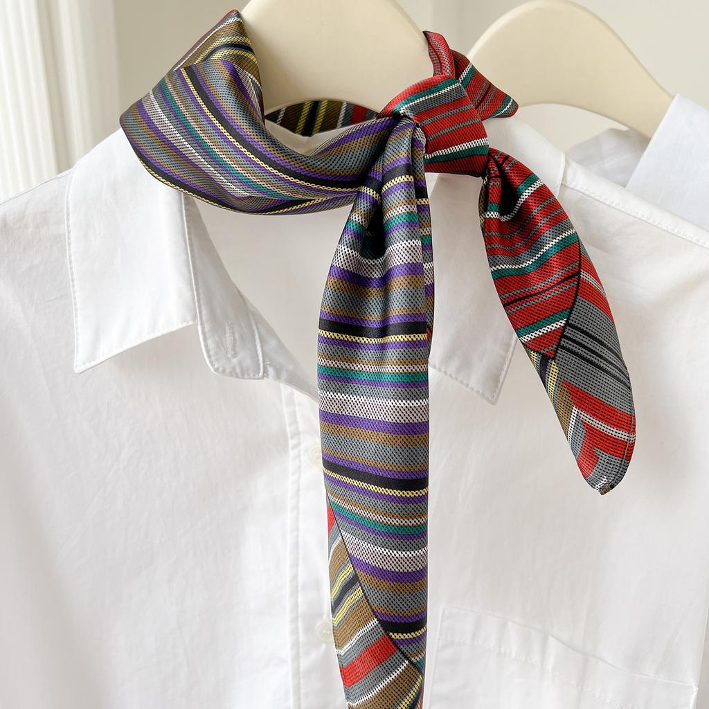 111% mulberry silk color striped square scarf women's spring summer new high-end 71 * 71cm silk scarf versatile