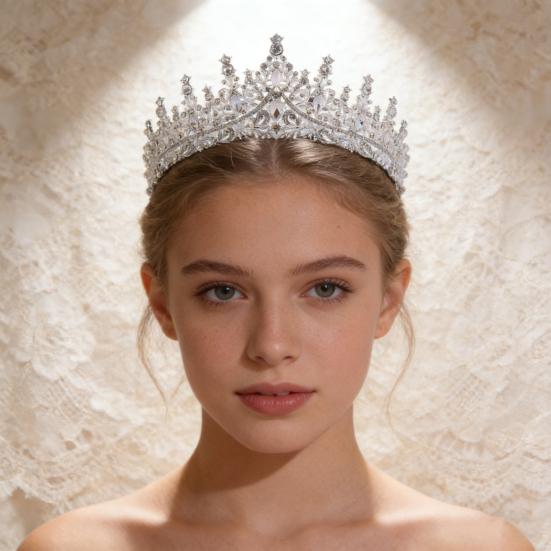 Женская Корона Искрящиеся Стразы Инкрустированная Свадебная Диадема Надежная Фиксация Легкая Корона Принцессы с Изогнутыми Концами Шпильки Аксессуары для Волос