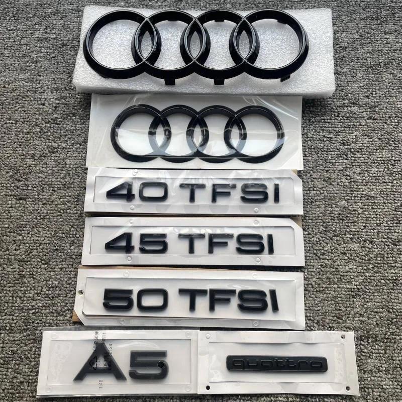 sjhy3 A5 4 Ring logo ABS Black Car Hood Front Bonnet Grill Rear Trunk Emblem Badge Sticker A5 Mark Quarrto Emblem 35TFSI 45TFSI