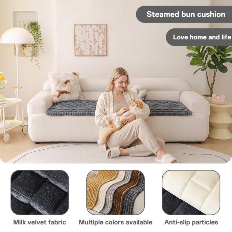 Light Luxury Style Sofa Cushion Milk Velvet 1-piece Straight Row Anti Slip Short Plush Couch Cushion Machine Washable Autumn Winter Seat Mat Pad