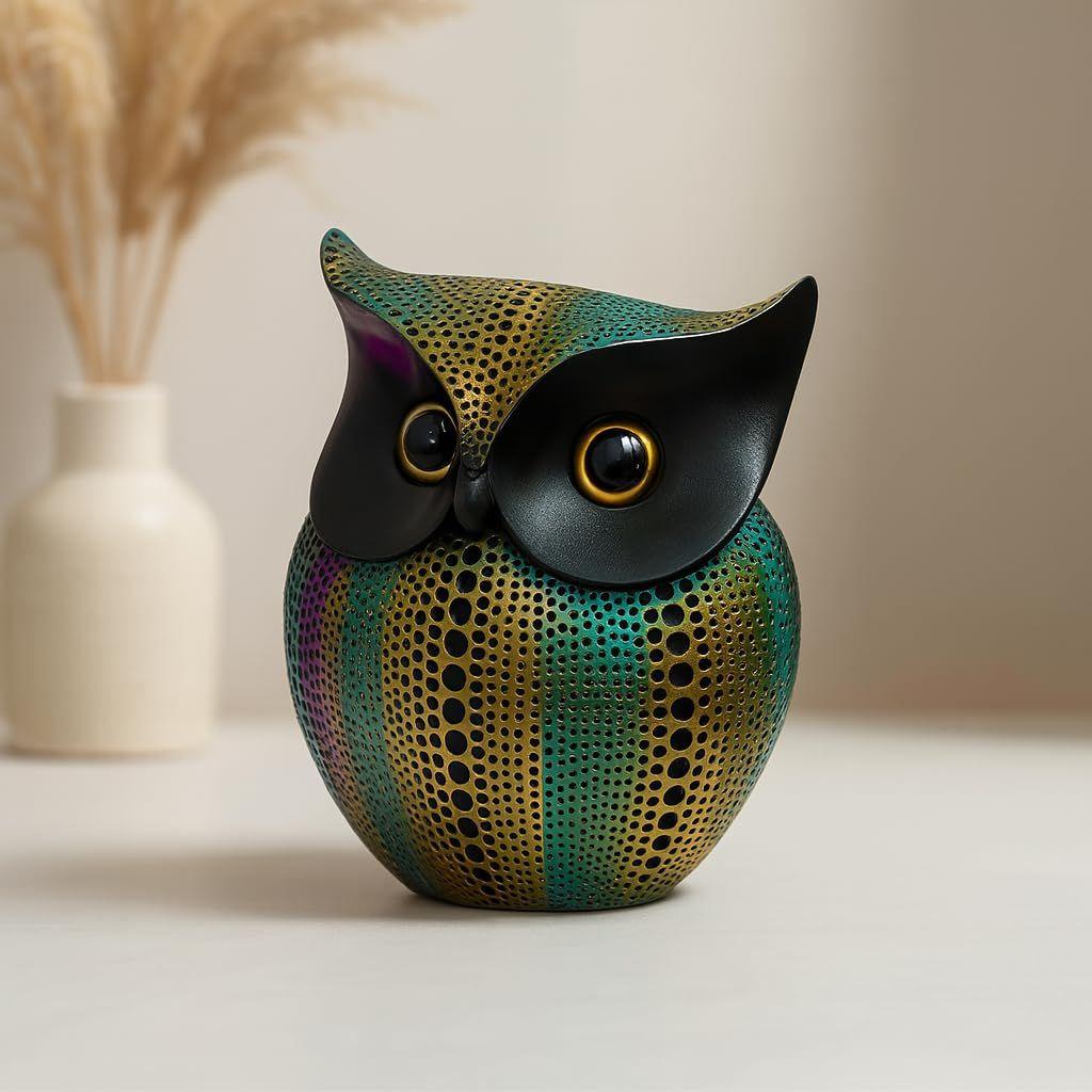 Modern Classy Lucky Owl Resin Art Figure Showpiece -(Pack of 1,Multicolor)