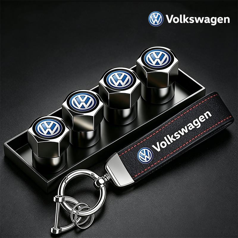 VW Car Tire Wheel Valve Caps Cover Suede VW Car Key Chain Ring Keychain For VW GTI Polo Tiguan Arteon ID.3 Jetta Golf MK6 Passat HN5F