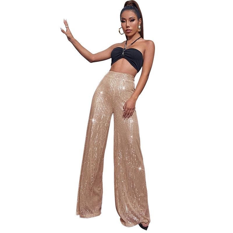 GMXIA Women's High-waisted Fashion Casual Pants Sequin Loose Sag Wide Leg Pants Summer Women