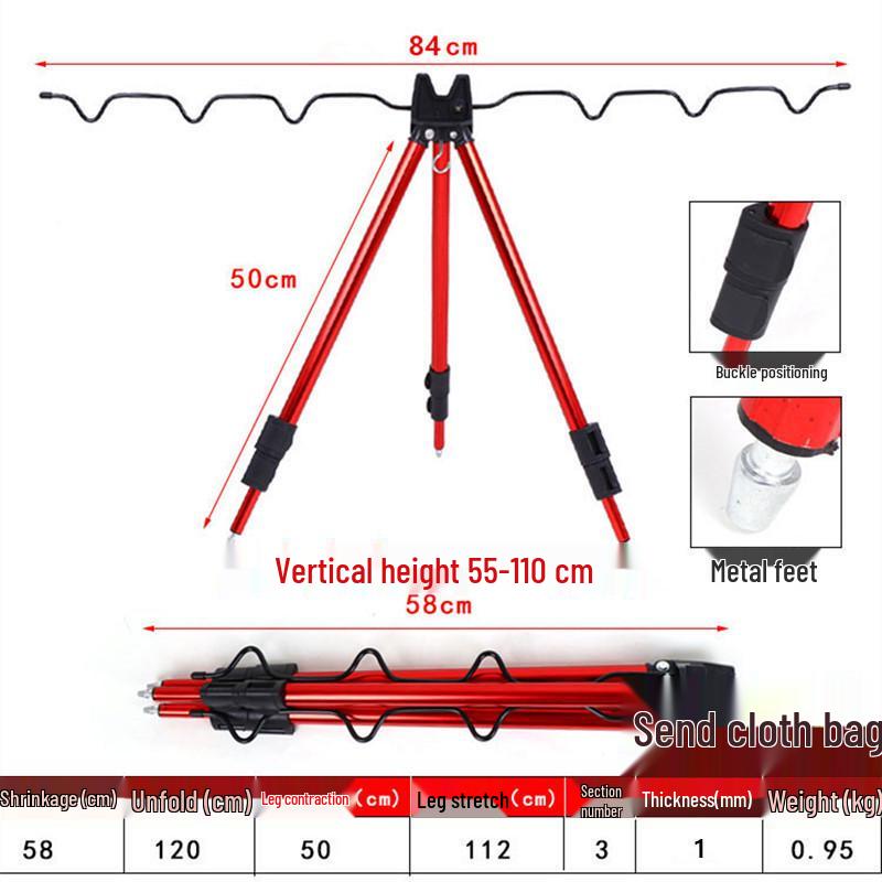 Telescopic Aluminum Surf Rod Holder Tripod for Ground Casting and Raft Fishing