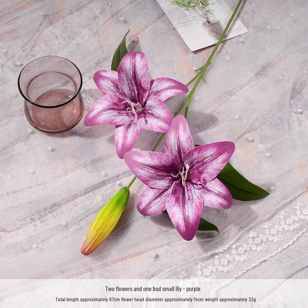 Small Lily Flower Arrangement: Two Flowers and One Bud, Silk Gel Sheet for Home Decor.