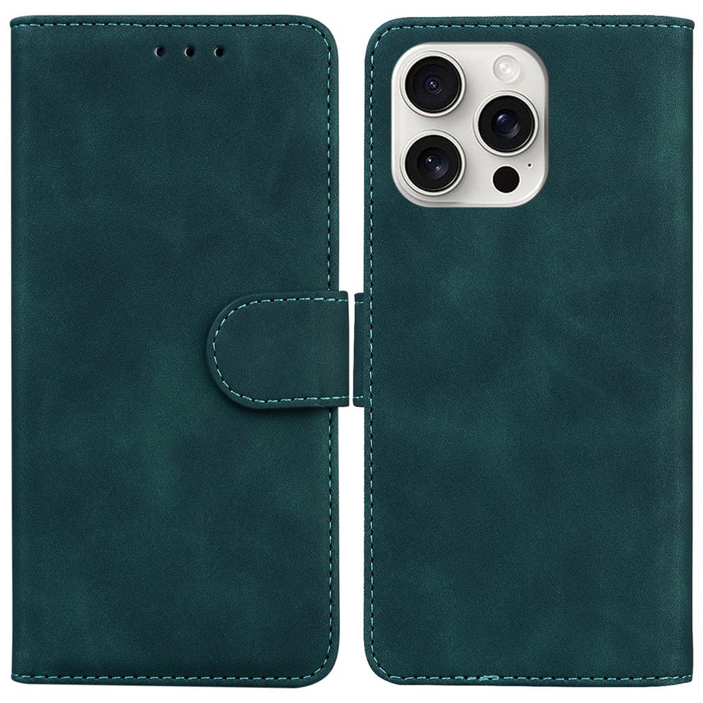 For iPhone 16 Pro Case Solid Color PU Leather Stand Phone Cover