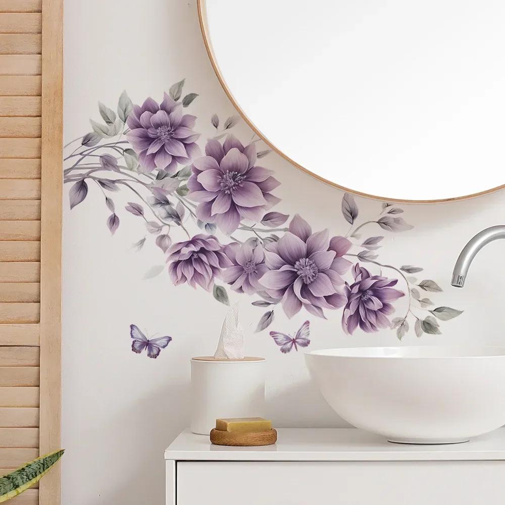 35*60 см съемные фиолетовые цветы бабочки настенные наклейки для спальни гостиной ванной комнаты стеклянное зеркало украшение