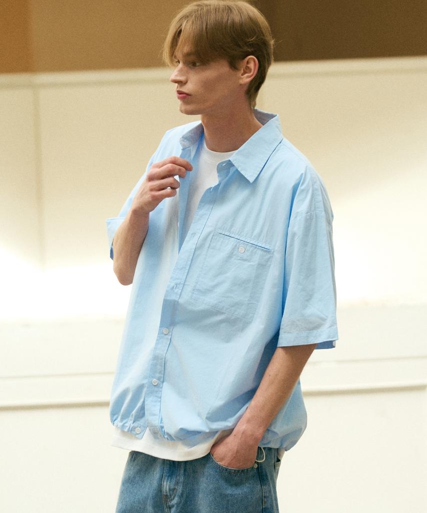 LIKE THE MOST String Point Pocket Short Sleeve Shirt_Sky