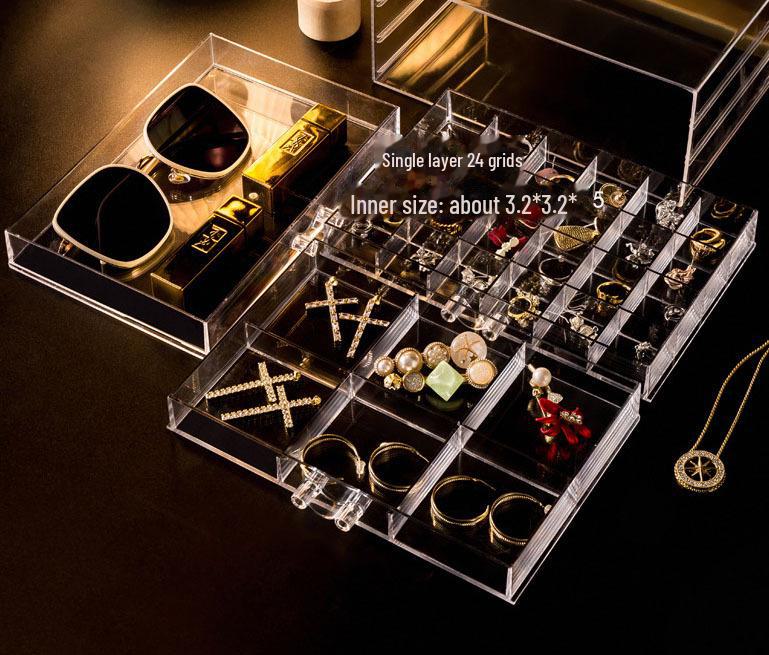 Прозрачная настольная шкатулка для хранения украшений с ящиками для сережек, колец, ожерелий, предметов дизайна ногтей и многого другого