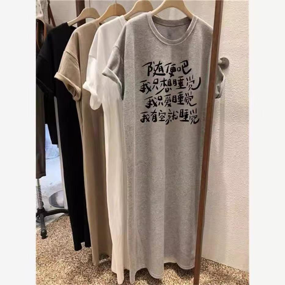 Женское платье-футболка с короткими рукавами и круглым вырезом, большого размера, свободного кроя, длинное, в стиле кэжуал, длиной до колена, для сна
