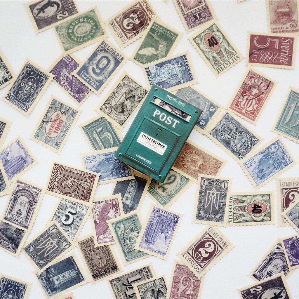 Набор из 100 ретро-марок-стикеров, идеально подходящих для мини-антикварных и почтовых отправлений, Замкового дневника, спичечных коробков, коллажей, открыток, календарей, планировщиков, блокнотов, (Старый