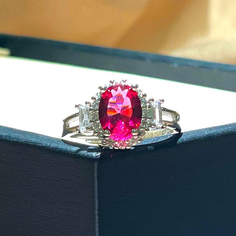 BELLA BOX Классические овальные открытые кольца с красным цирконом для женщин, свадебные помолвки, женские подарки, ювелирные изделия