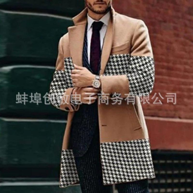 2025 Костюмный воротник Карман Мужское пальто Куртка Мужской большой размер Ветровка Осень и Зима Шерстяное пальто