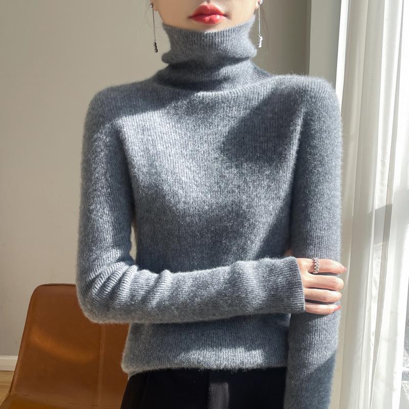 Women's Slim Fit Velvet High-Neck Knit Pullover