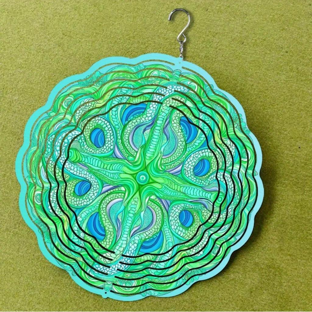 Vibrant Green and Blue Wind Chime for Outdoor Decor 25.4cm Metal Art Hanging Ornament with 360 Hook Perfect Gift for Garden and Balcony