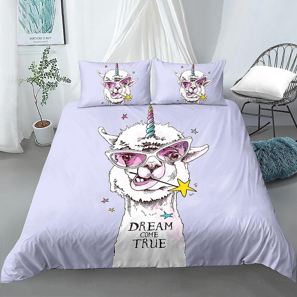 Пододеяльник из альпаки размера King Queen Kawaii Farm Animals комплект постельного белья для детей с рисунком ламы из альпаки 2/3 шт. полиэстеровый пододеяльник