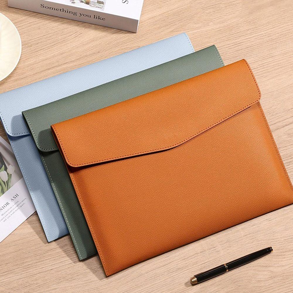 Large Capacity Leather File Folder Leather Briefcase Document Bag  School Office