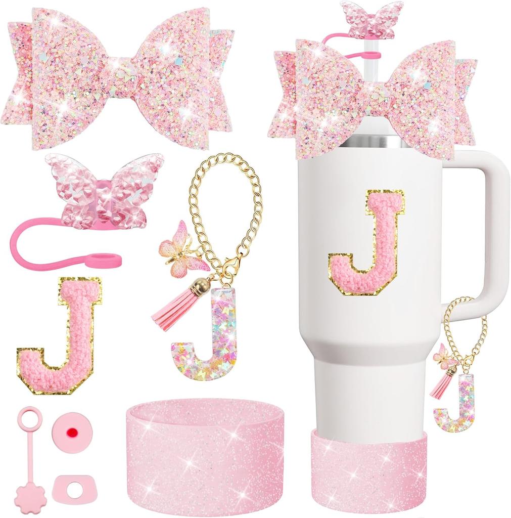 Набор из 8 предметов аксессуаров для стакана Stanley 30 унций 40 унций: топпер для соломинки, крышка-заглушка, чехол-ботинок, заглушка от проливания, подвеска-шарм, наклейка с инициалами