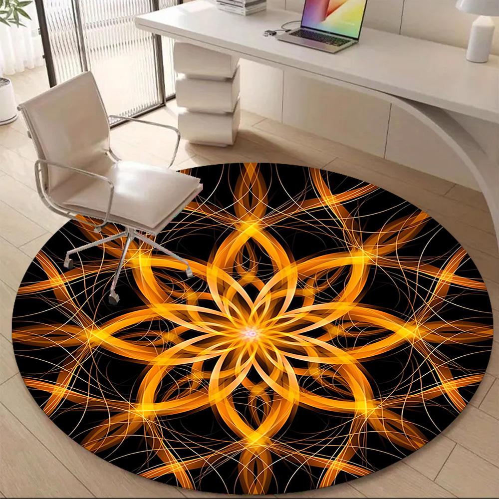 1PCFloral Mandala Office Round Area Rug, Mat Suitable For Office, Under Office Chairs Bedroom Living Room Home Decor, Room Deco