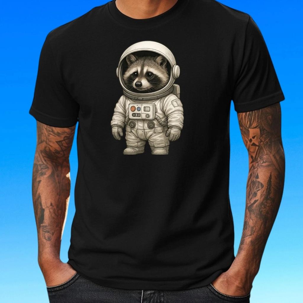 T-Shirt Herren Waschbär Astronaut Motiv Baumwolle Größe S bis 5XL