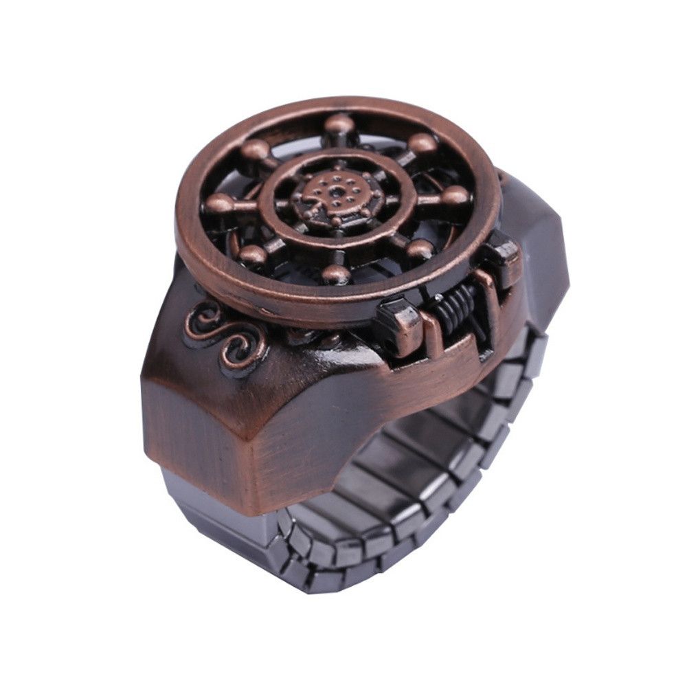 Vintage Antique Zinc Zinc Alloy Bronze Fashion Unisex Ring Watch Rudder Design Finger Watch Jewelry