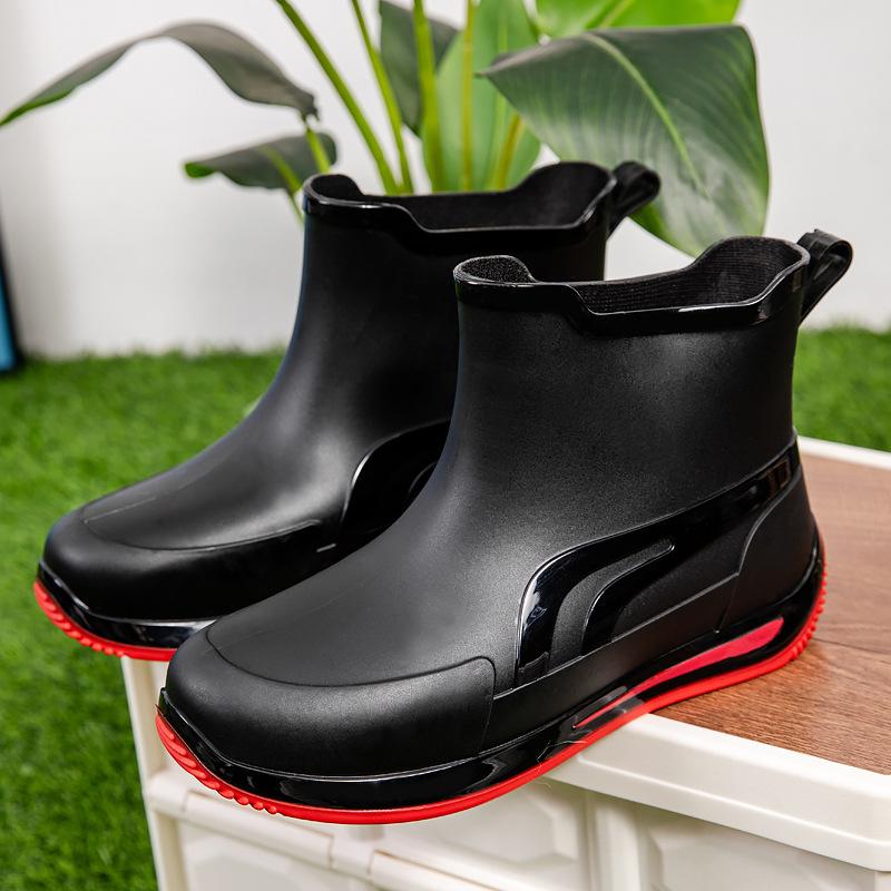 Дождевая обувь мужские полусапоги дождевые сапоги низкие сапоги водная обувь модная нескользящая водонепроницаемая короткие сапоги толстая подошва ПВХ износостойкие водные сапоги