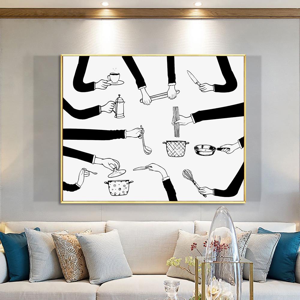 Ручная роспись на холсте, постер с принтом в стиле минимализм, настенное искусство, забавная черно-белая картина для кухни, столовой, домашний декор, Cuadros
