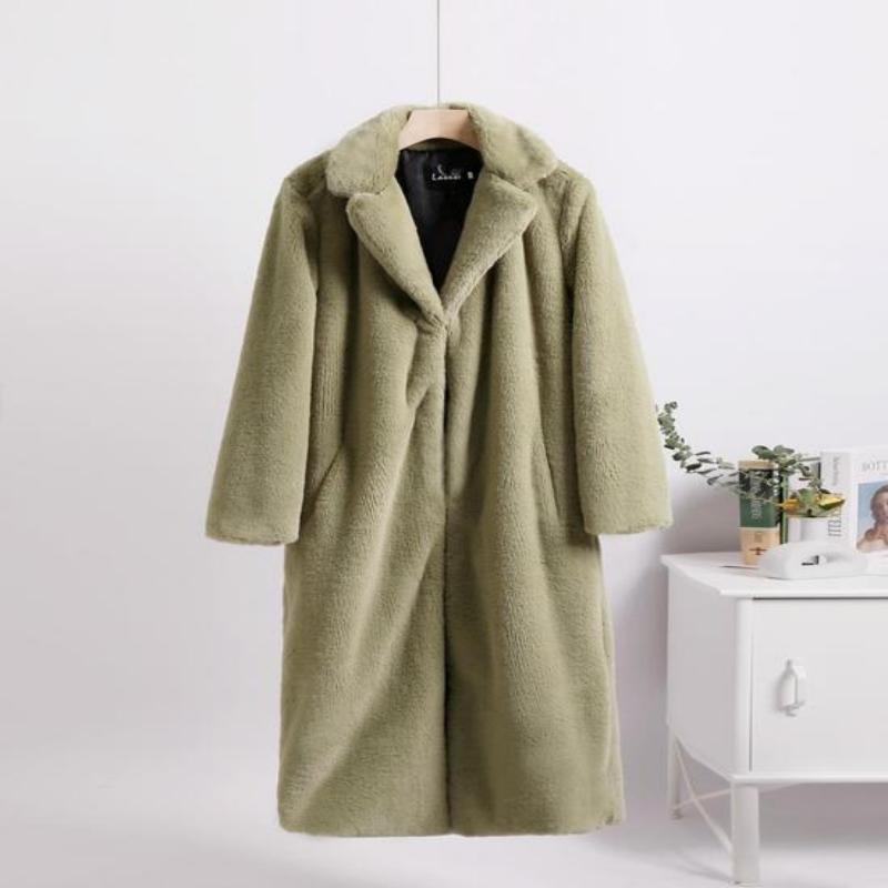 Loose Mink Fleece Imitation Leather Stitching Mid-length Jacket