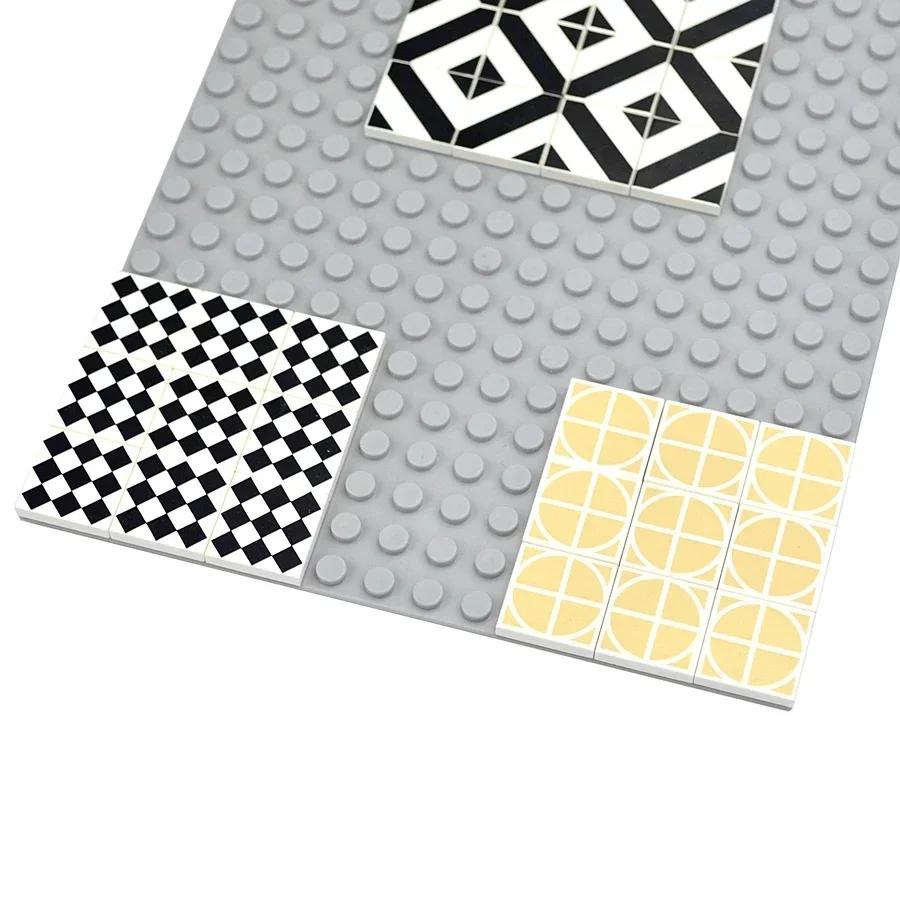 Smooth 2x2 Floor Printed Tile Assembled Building Blocks MOC City House Bricks Decoration Ceramic Tile Construction Toys