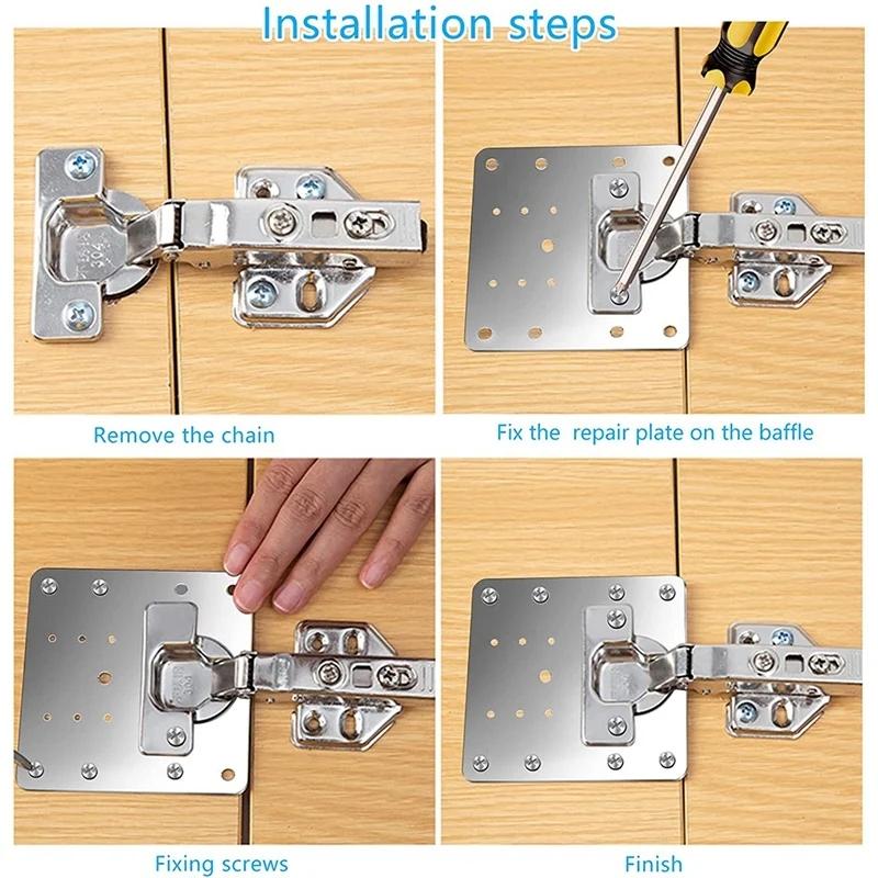 1/2/4Pcs Kitchen Cabinet Hinge Repair Plate Stainless Steel Furniture Drawer Hinge Fixing Plate Table Cabinet Window Door Repair