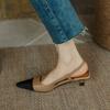 New Full Leather Slingbacks Pumps Elegant Popular Pointed Toe Sandals Shallow Heels Buckle Strap Ladies Shoes Mixed Colors