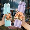1PC Cute Brown Capybara Face Art 750ml Color Plastic Sports Water Bottle Leakproof Flip Straw Lid Suitable for Sports Office Home Use