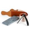Grandslam Pro Natural Wood Handle 420 Steel Straight Razor Leather Strop Sharpening Stone Side Grit 3000 Waterstone Knife Sharpener, Brown, 1 Piece