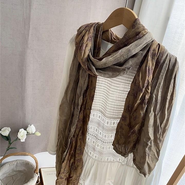 Korean Order Mori Floral Scarf Women's Autumn and Winter Literary Atmosphere Long Shawl Summer Sunscreen