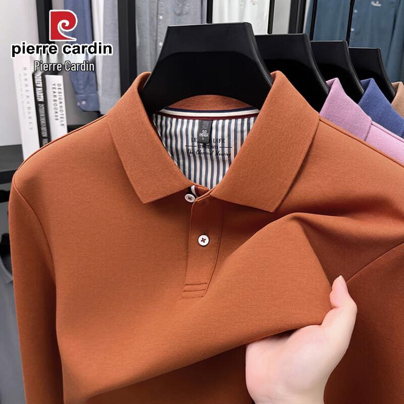 Pierre Cardin Мужская однотонная рубашка-поло с длинным рукавом и отложным воротником