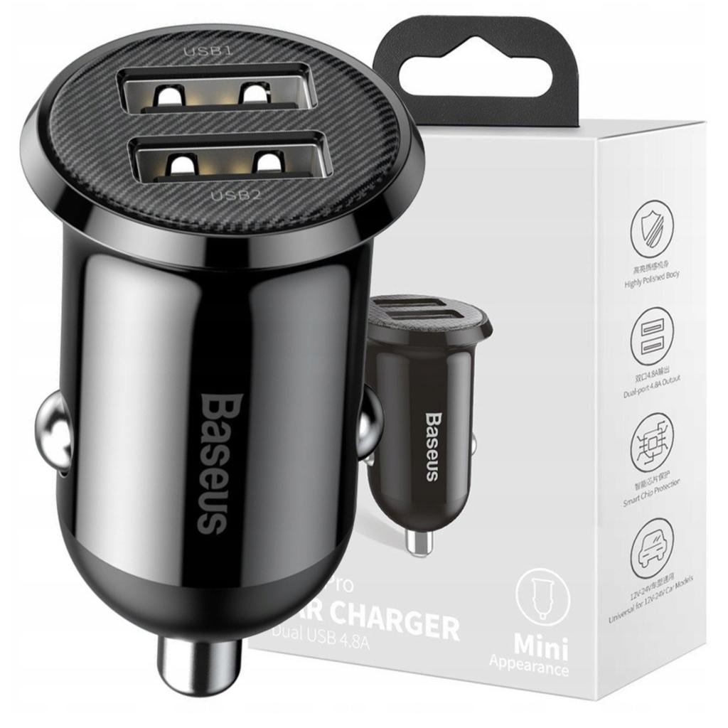 Ładowarka Samochodowa Baseus Grain Pro 2X Usb 4.8A (Czarna)
