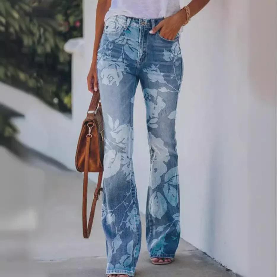 Женские повседневные брюки в стиле ретро со средней посадкой и цветочным принтом 2025