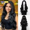 Black Synthetic Wig with Middle-parted Long Hair and Big Waves for Party or Daily Use. High-temperature Synthetic Hair Cap.