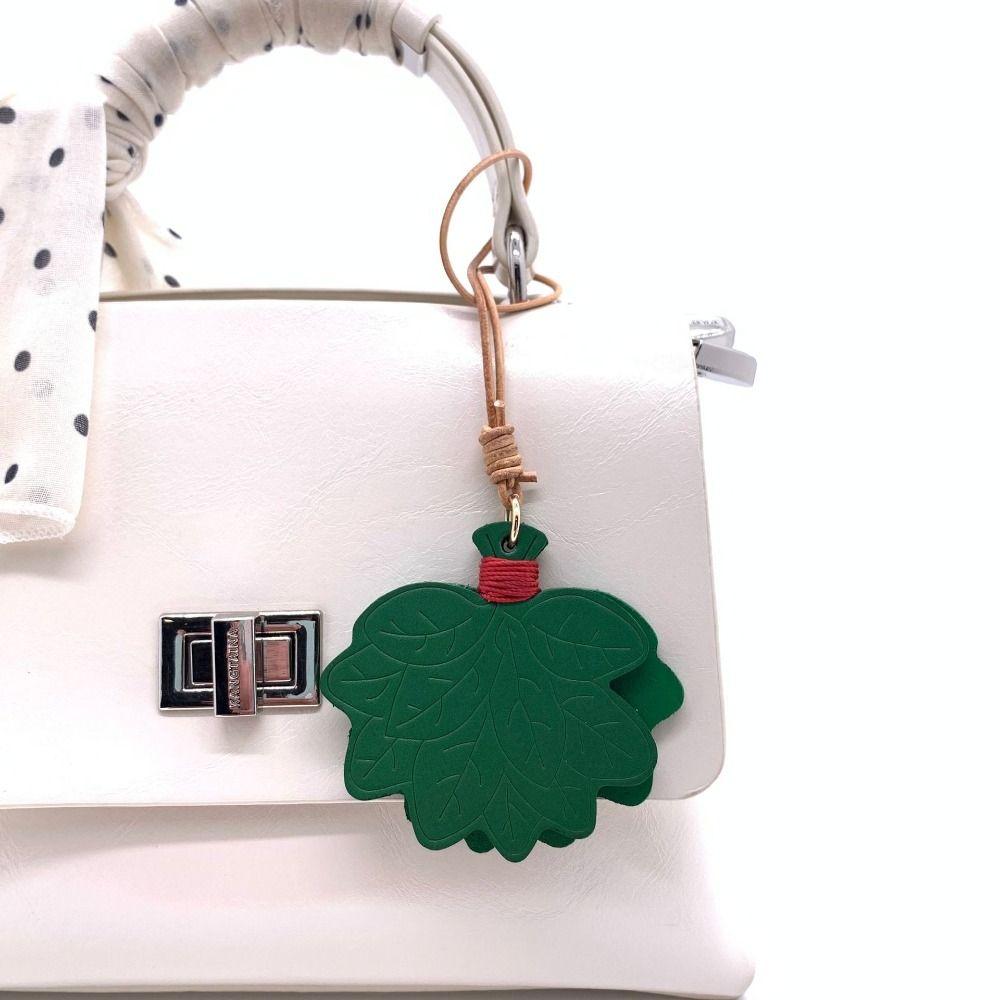 Exquisite Leaves Leather Key Chain Pearl Chain Bag Pendant Mini Pomelo Leaves Keyring Couple