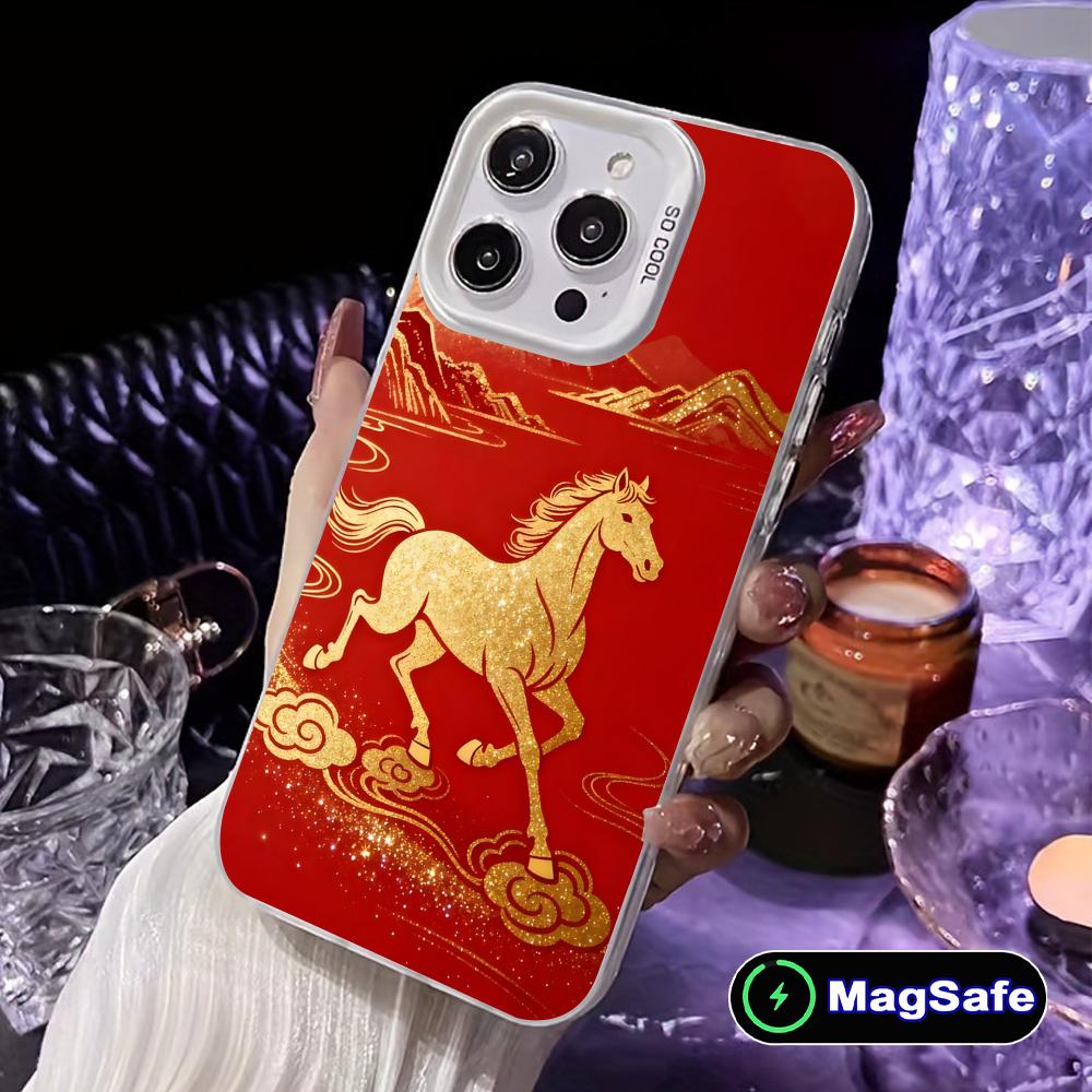 Golden Horse Year Mobile Phone Case for iPhone 17 16 15 14 13 12 11 X XR XS 8 7 Air Pro Max Plus White Translucent Cover
