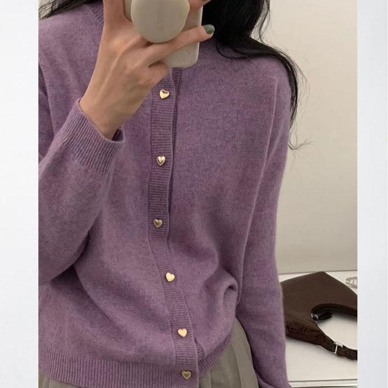 Autumn Women's Sweater Gentle Wind Heart Button Soft Sticky Knit Cardigan Top