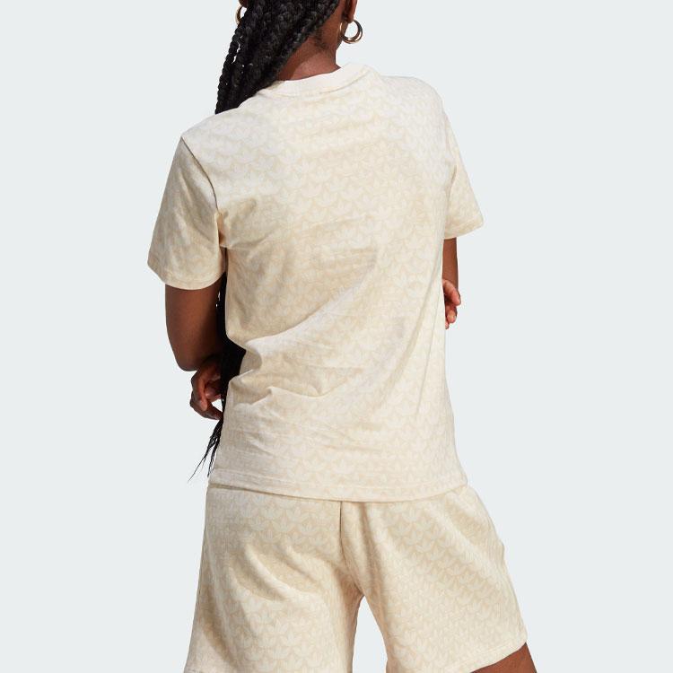 Adidas Originals Trefoil Monogram Tee Embroidered Logo Sport Short Sleeve T-Shirt Women Tops White IJ5983