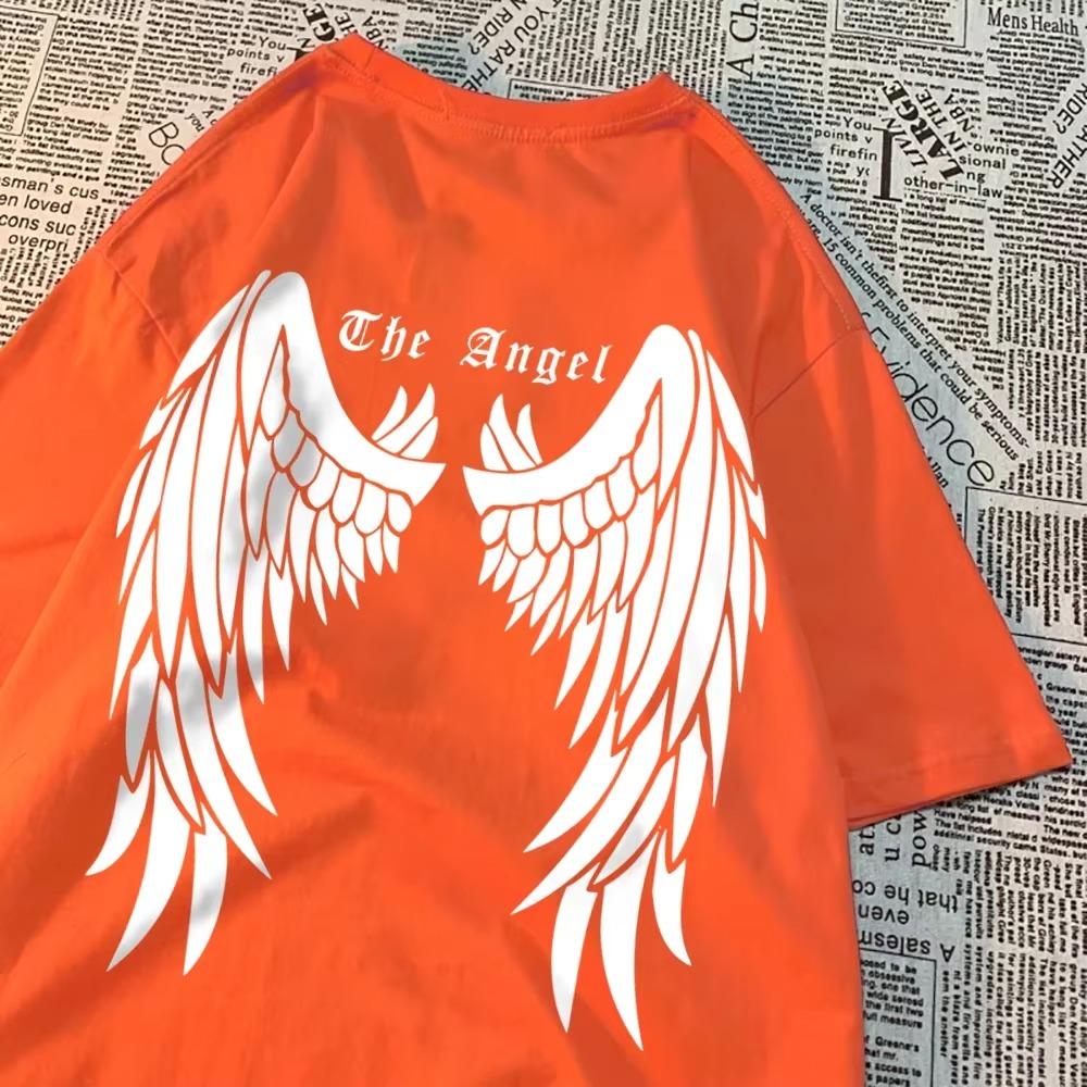 Белые крылья ангелов для мужчин и женщин, топы с узором в виде круглого выреза, футболка большого размера, одежда Harajuku, свободная футболка для пары