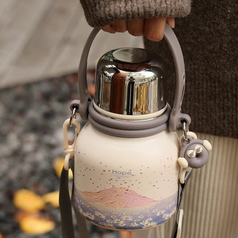German Insulated Water Bottle, Large Capacity Thermos Cup, Stylish and High-End Design for Girls, Stainless Steel Tea Brewing Cup for Students