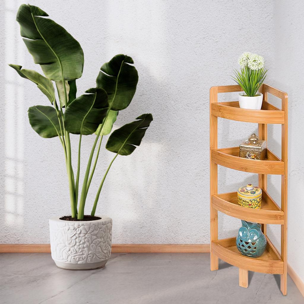 Bamboo Bathroom Cabinet Corner Shelf 4 Levels Standing